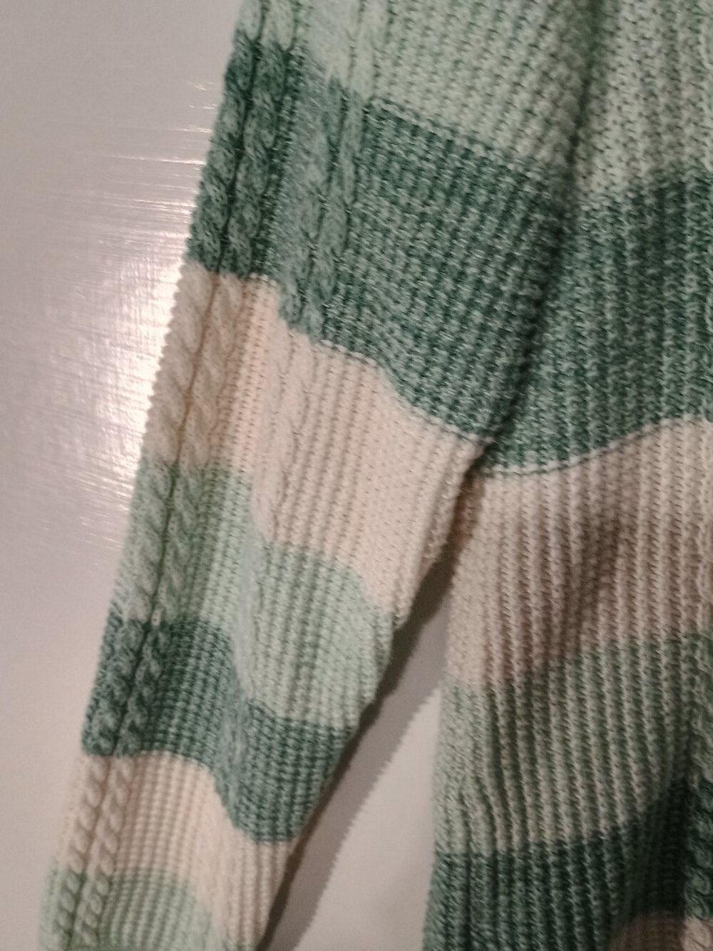 Jeanne Pierre Mint Green White Striped Cable Knit Sweater Women’s 100% Cotton - Picture 6 of 8